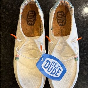 Hey Dude Kids White Sneakers with Orange Accents